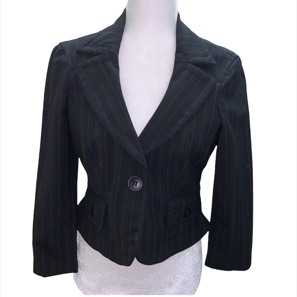 Bebe embroidered stripe button up blazer jacket